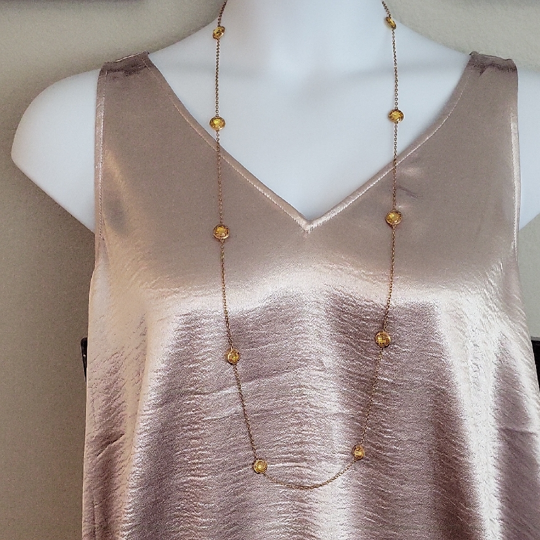 Laura G Adams Brand Delicate Long Brass Station Bead Necklace  Women Jewelry